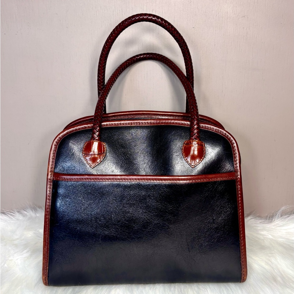 BRIGHTON Black & Brown Leather Satchel w/Silver Filigree - Picture 7 of 8